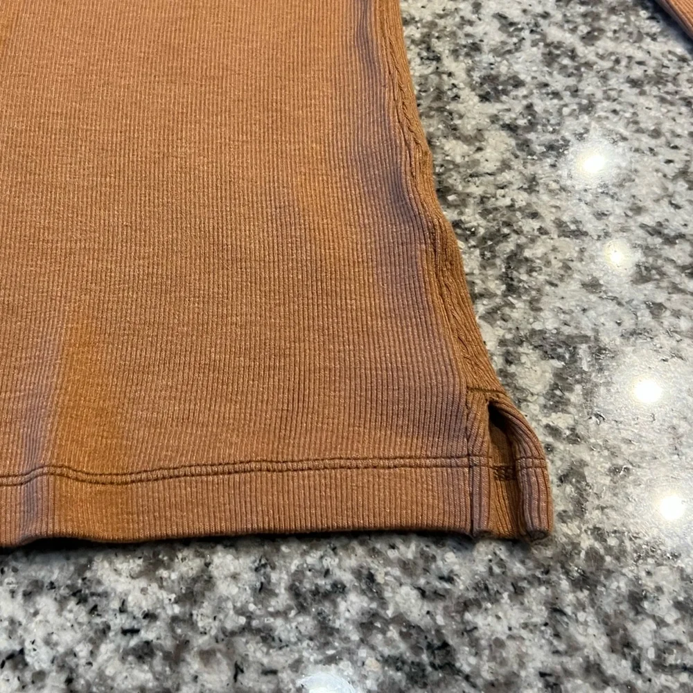 Free People Camel Color Double V Neck Top Size Large NEW